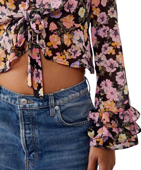 NEW FREE PEOPLE maybel blouse in black combo - Picture 4 of 5